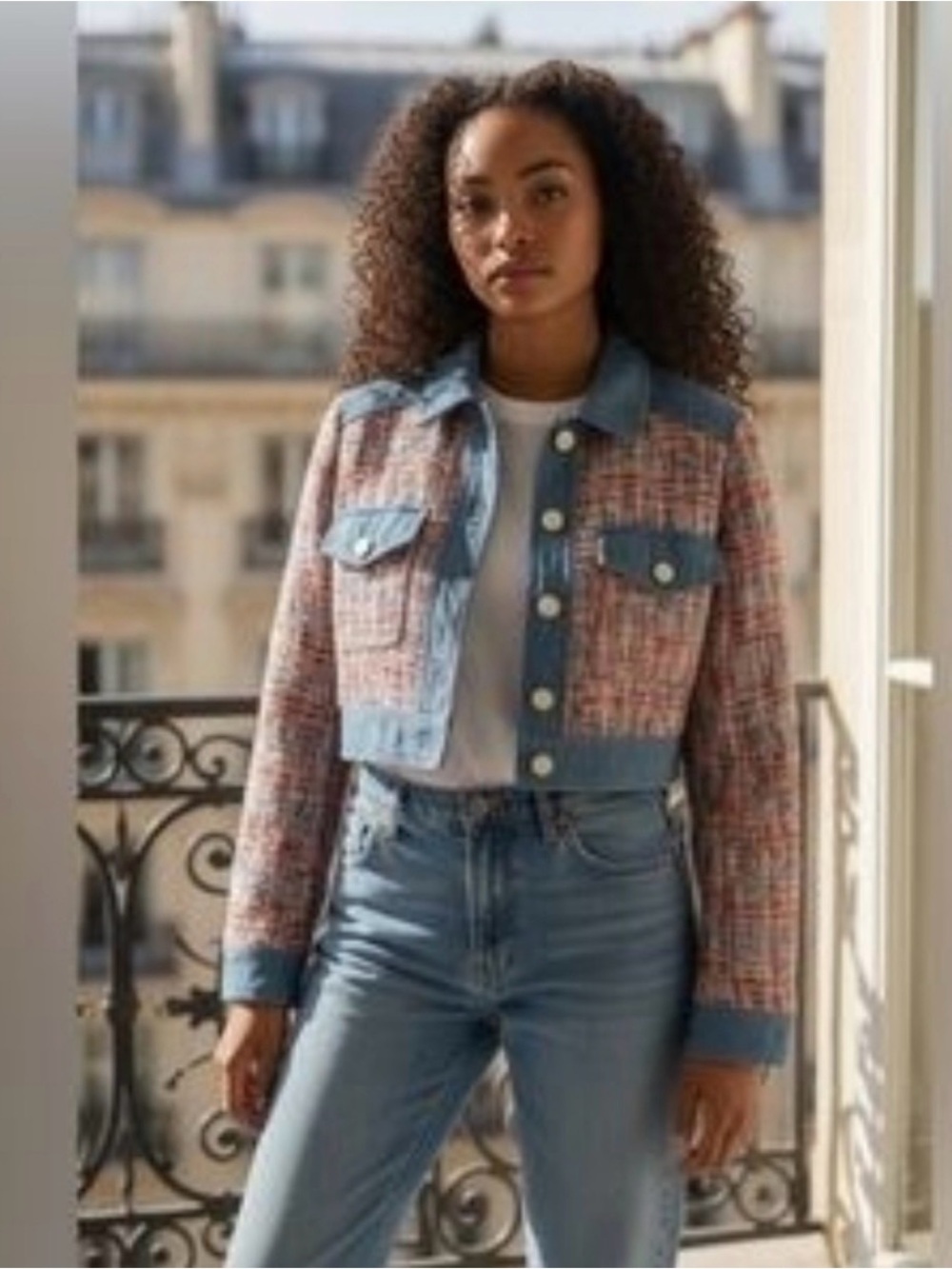 House of Harlow 1960 Tweed, Denim Cropped Jacket. Medium. Preppy